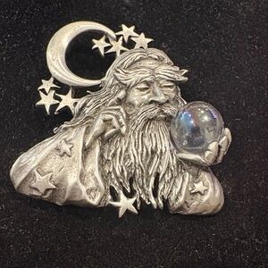 Vintage JJ Jonette Magical Wizard with Crystal Ball Brooch/Pin